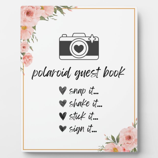 Photo Polaroïde Floral Guest Book Table Signale Plaque (Devant)