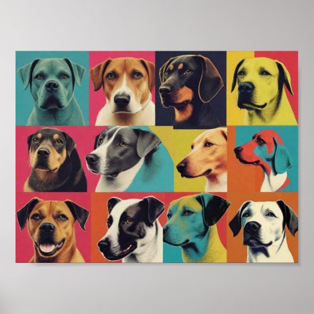 Photo Pop Art Chien - Poster moderne Retro Color B (Devant)