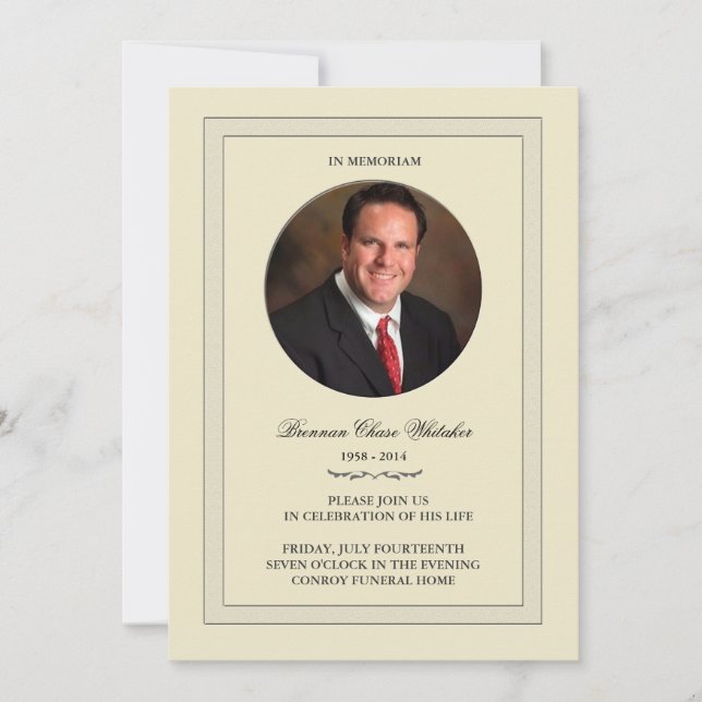 Photo posée dans la carte de Memoriam (Devant)