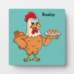 Photo Poulet avec oeufs sur plaque de dessin animé