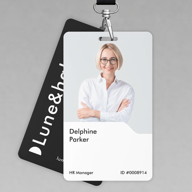 Photo pour badge 3x5 | Carte employé verticale per (Create a polished 3x5 photo ID badge with stylish minimal branded details for your team)
