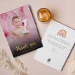 Photo Premier anniversaire Boho Rainbow Carte de r<br><div class="desc">Aidez votre petit à dire merci à tous ses invités de premier anniversaire avec cette élégante carte de remerciements. Ajoutez une photo et créez votre propre message spécial au dos de la carte pour remercier tous vos invités.</div>