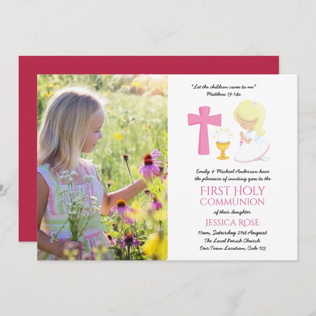PHOTO Première Sainte Communion Invitations Fille  (Devant / Derrière)