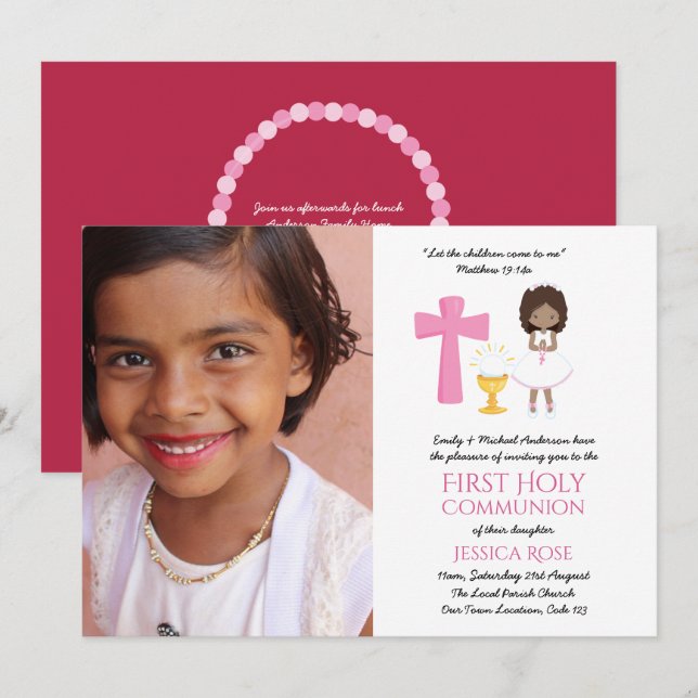 PHOTO Première Sainte Communion Invitations Fille  (Devant / Derrière)