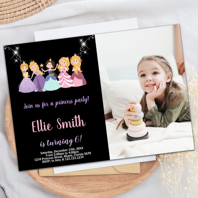 Photo Purple Black Princess Invitations d'annivers (Photo Purple Black Princess Birthday Invitations
)