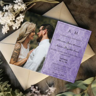Photo Purple Damask Faire-part de mariage Monogram