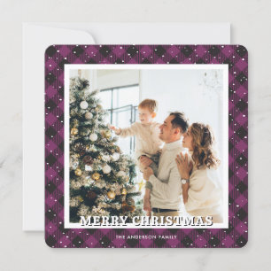 Photo Purple Plaid Neige Joyeuse Carte de Noël