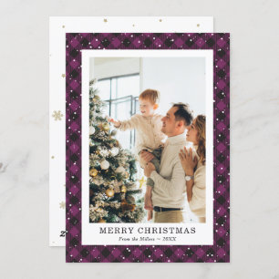 Photo Purple Plaid Neige Joyeuse Carte de Noël