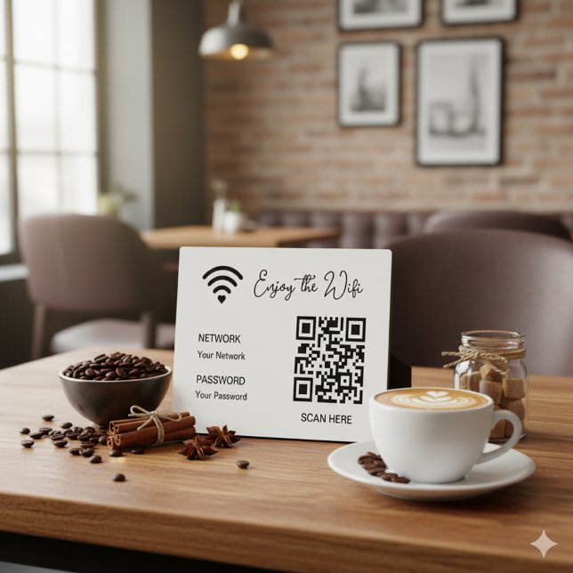 Photo QR Code Blanc Profitez De La Plaque Tabletop Wifi (Créateur téléchargé)