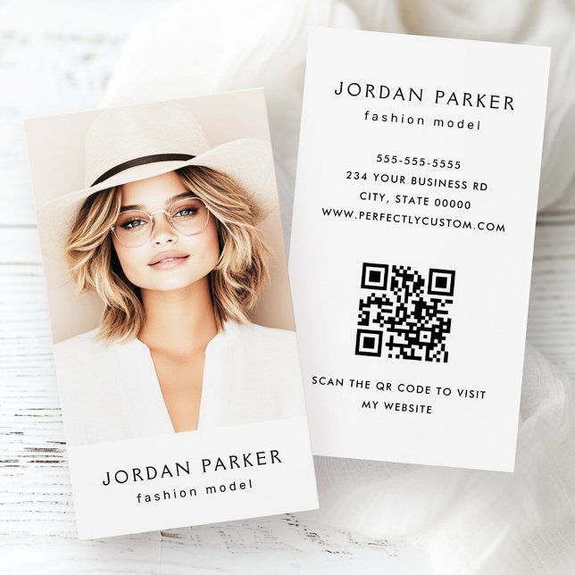 Photo QR code mode modèle carte de visite blanc (Photo QR code fashion model white business cards)