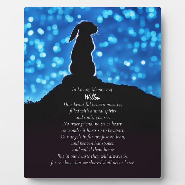 Photo Rabbit Bunny Memorial Plaque Nom personnalisé (Devant)