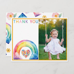 Photo Rainbow Cloud Floral Heart Carte de remercie