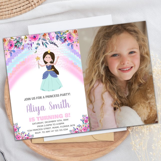 Photo Rainbow Pink Princess Invitations d'annivers (Photo Rainbow Pink Princess Birthday Invitations)
