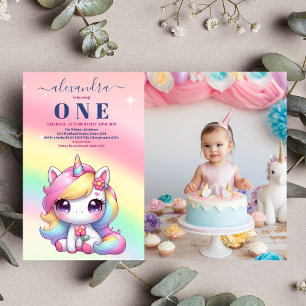 Photo Rainbow Unicorn Anniversaire Invitation 1ère