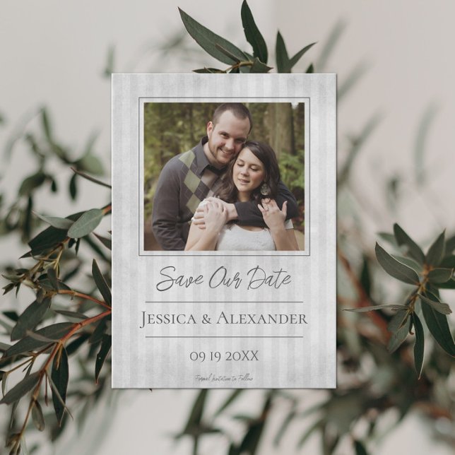 Photo rayé vintage | Save The Date gris (Créateur téléchargé)