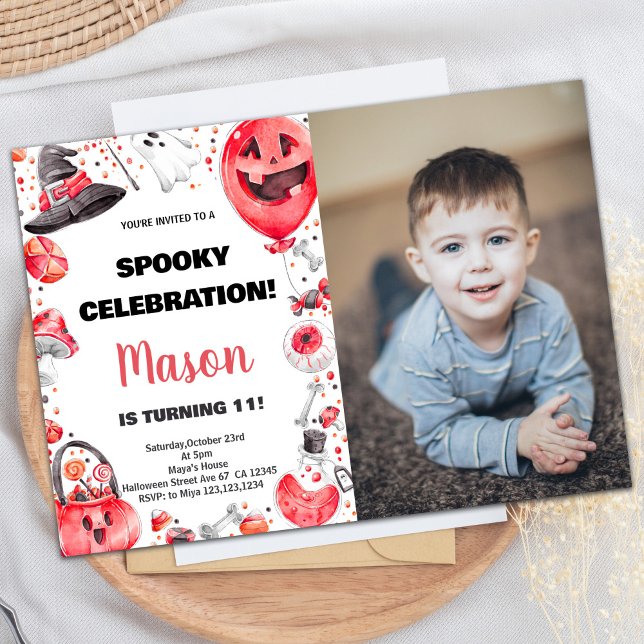 Photo Red Ballon Halloween Invitations d'anniversa (Photo Red Ballon Halloween Birthday Invitations)