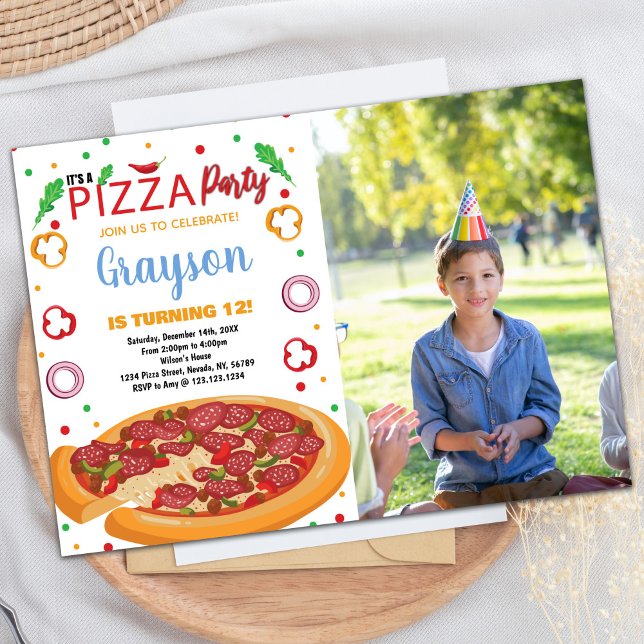 Photo Red Chili White Pizza Invitations d'annivers (Photo Red Chilli White Pizza Birthday Invitations)