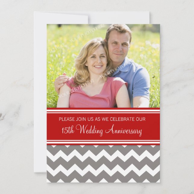 Photo Red Grey Invitation du 15e anniversaire (Devant)