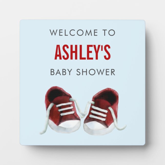 Photo Red Sneakers Baby Shower Welcome Sign Plaque (Devant)