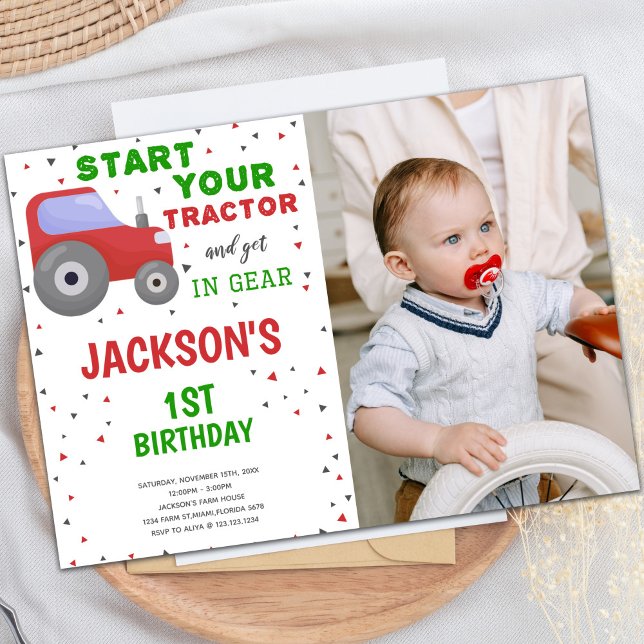 Photo Red Tractor Invitations d'anniversaire (Photo Red Tractor Birthday Invitations)