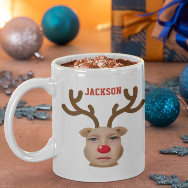 Photo Reindeer Face Mug personnalisé (Cute Photo Face Christmas Reindeer - Rudolf )
