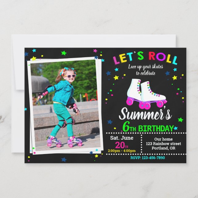 Photo Roller skate birthday invitation - Sk8 party (Devant)