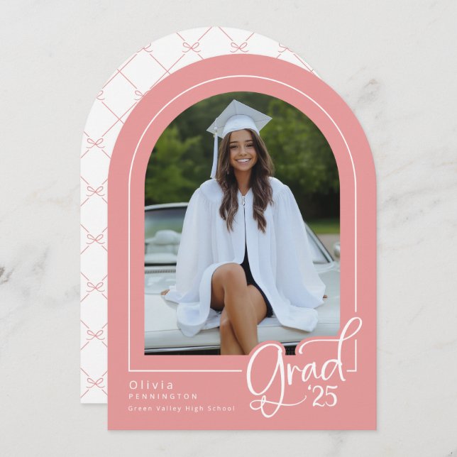 Photo rose blanche élégante 2025 Grad Faire-part (Devant / Derrière)