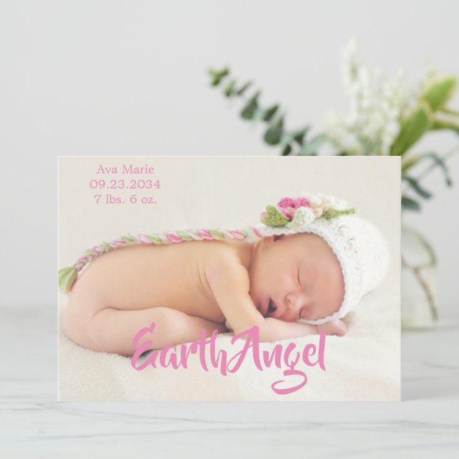 Photo rose fille Faire-part de naissance Earth Ang (Debout devant)