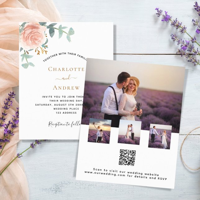 Photo rose floral QR RSVP budget mariage (Créateur téléchargé)