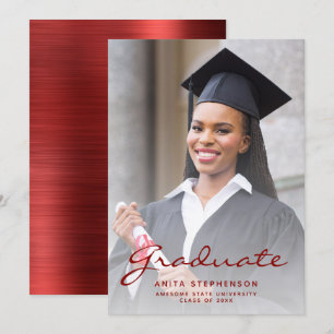 Photo Rouge brossé Faire-part de graduation en mét
