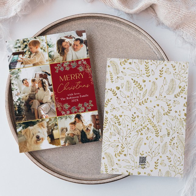 Photo Rouge Or moderne Joyeux Noël Carte de Noël (Créateur téléchargé)