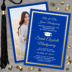 Photo Royal Blue Gold Foil Faire-part de graduatio