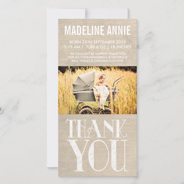 Photo rustique de Merci de naissance de bébé de (Devant)