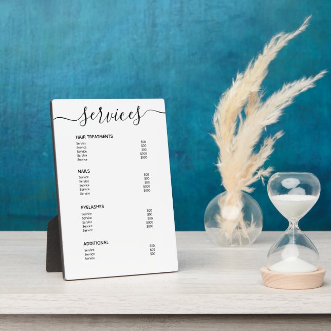 Photo Salon blanc simple Tarifs Service Menu Plaque (Côté)