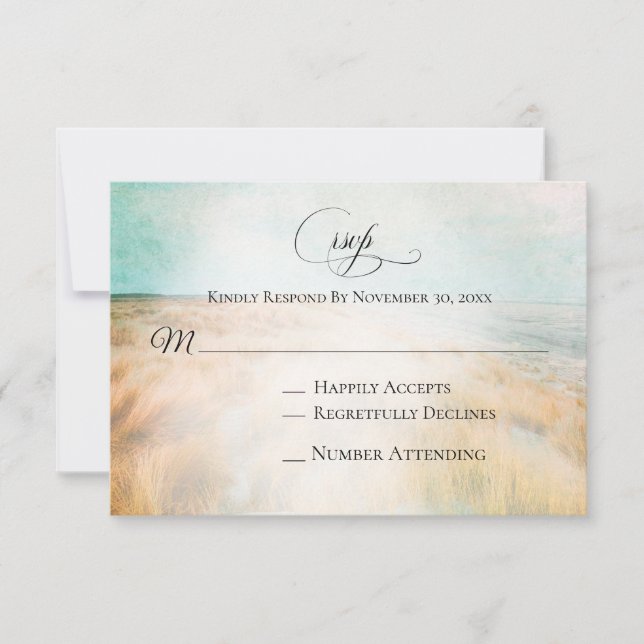 *~* Photo Sand Dune Beach Grass Sea Wedding RSVP (Devant)