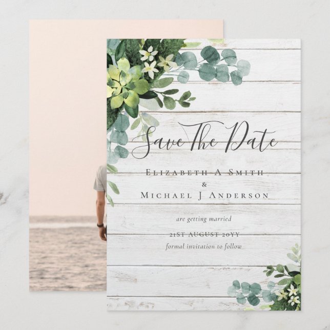Photo Save Dates Eucalyptus Feuilles de verdure (Devant / Derrière)