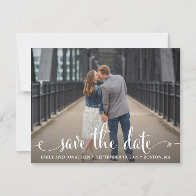 Photo Save the Date Cards Paysage, Script rustique (Devant)