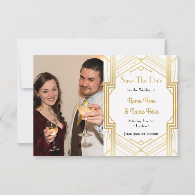 Photo Save The Date Mariage Party 1920s Art Déco (Devant)