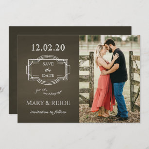 Photo Save the Date Sepia Chalkboard Faire-part