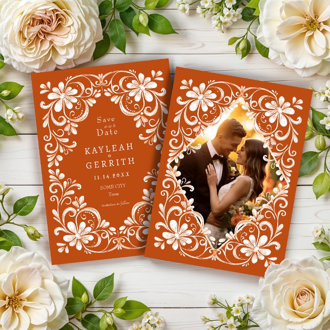 Photo Save The Date Shabby Chic Orange Foncé (Créateur téléchargé)