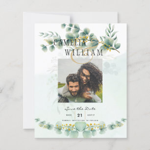Photo Save the Dates Eucaluptus Gold Modern