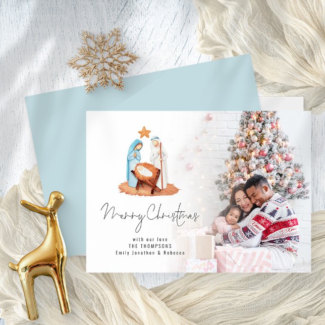 Photo Scène de la Nativité Script Joyeux Noël (Front and back view)