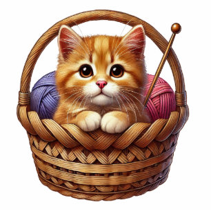 Photo Sculpture adorable chaton orange en panier avec fils