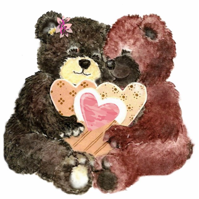 Photo Sculpture Amour de l'ours en peluche mignon, Coeurs et câlin (Devant)