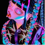 Photo Sculpture Anime Girl Sticking Her Tongue Out<br><div class="desc">Une jeune fille de dessin animé cool qui sort sa langue. Elle est dépeinte en noir et néon.</div>