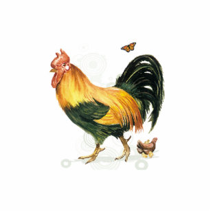 Photo Sculpture Coq fier avec la poule et les poulets