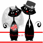 Photo Sculpture Cute Chats Mariée Hipster Et Purrfect De La Salle<br><div class="desc">Un jour de mariage ou un wedding shower si mignon découpé, stand up cake ou décoration de table avec une paire de chats noirs de style rétro, le tout habillé en marié et marié en chapeau et voile. Personnalisez-le simplement avec vos propres noms de mariage ou d'autres textes ; il...</div>