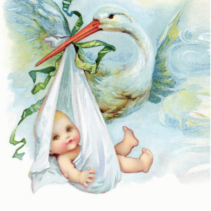 Photo Sculpture Douche bleue vintage douce de bébé de cigogne