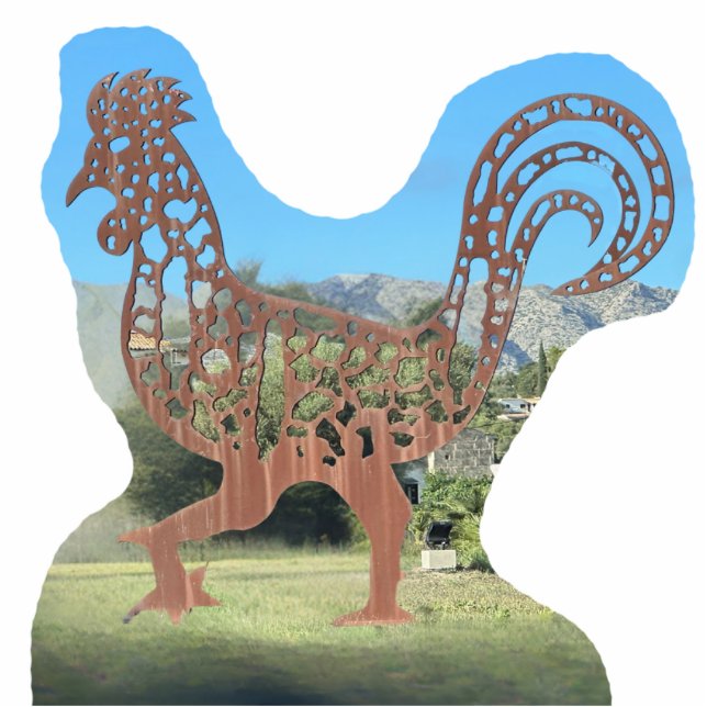 Photo Sculpture Drôle Rooster de poulet en métal (Devant)