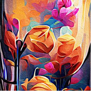 Photo Sculpture Floral Abstract Art Orange Red Blue Flowers